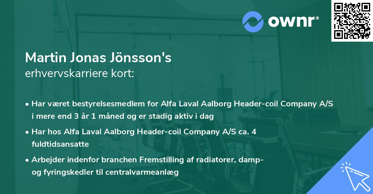 Martin Jonas Jönsson's erhvervskarriere kort