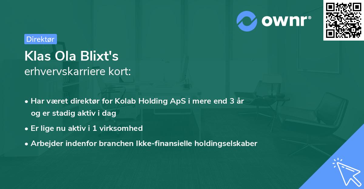 Klas Ola Blixt's erhvervskarriere kort