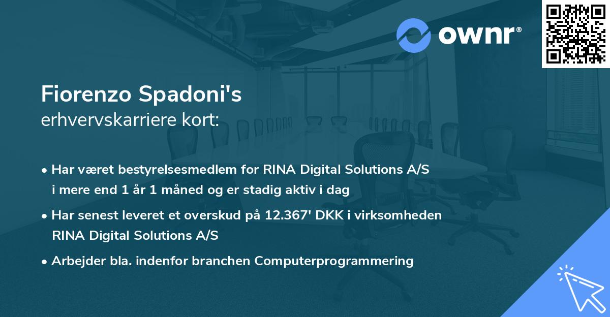 Fiorenzo Spadoni's erhvervskarriere kort