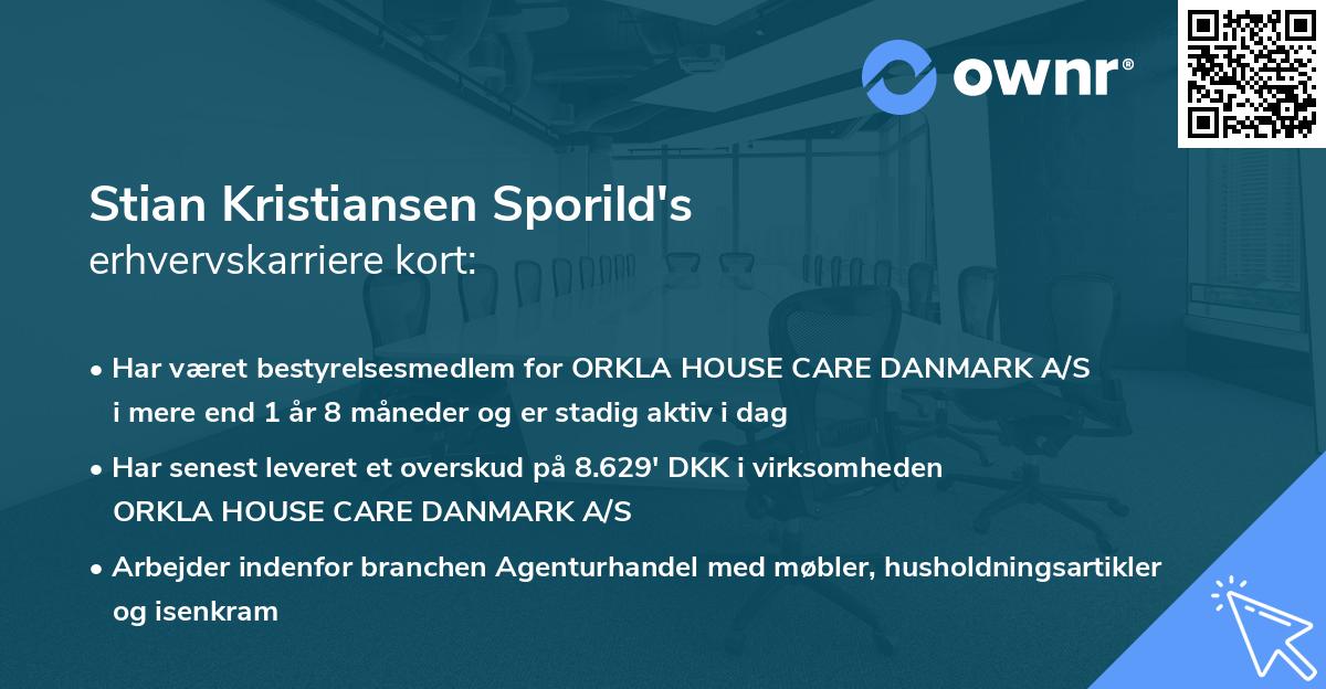 Stian Kristiansen Sporild's erhvervskarriere kort