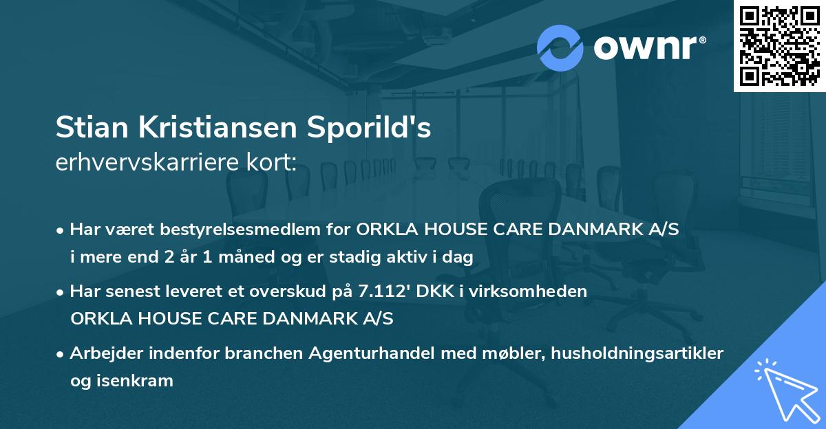 Stian Kristiansen Sporild's erhvervskarriere kort