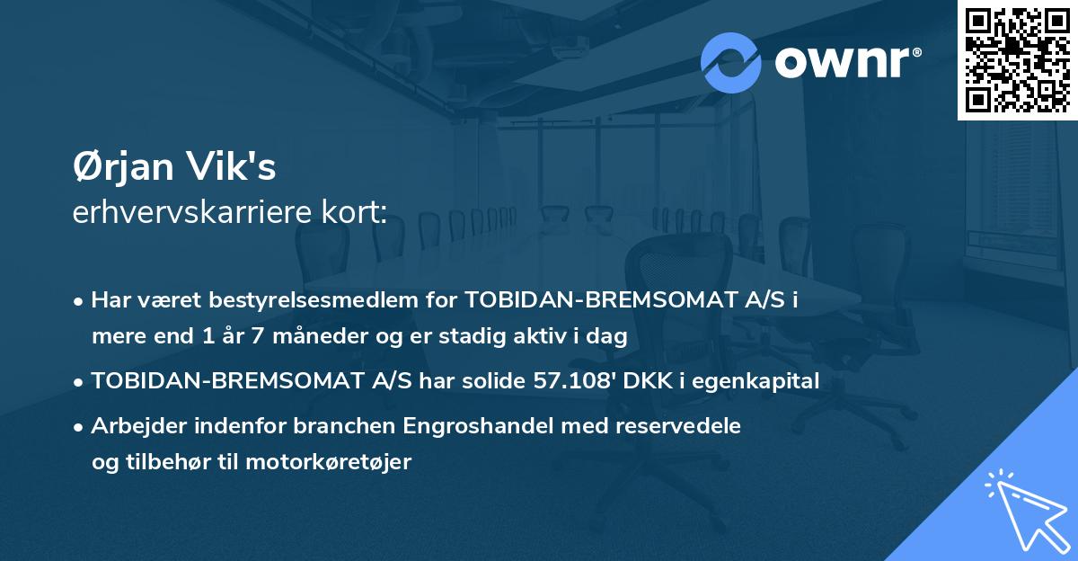 Ørjan Vik's erhvervskarriere kort