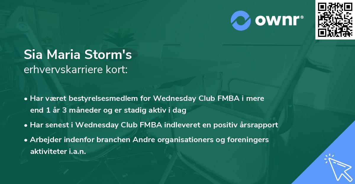 Sia Maria Storm's erhvervskarriere kort