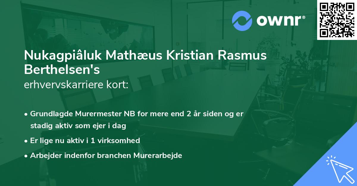 Nukagpiâluk Mathæus Kristian Rasmus Berthelsen's erhvervskarriere kort