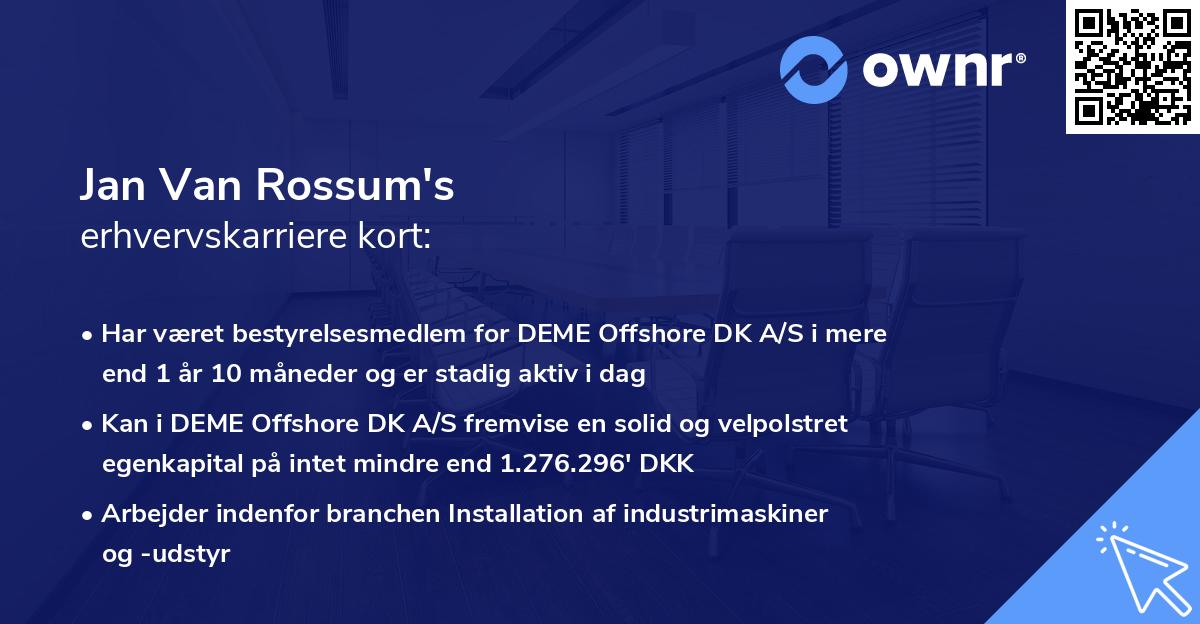 Jan Van Rossum's erhvervskarriere kort