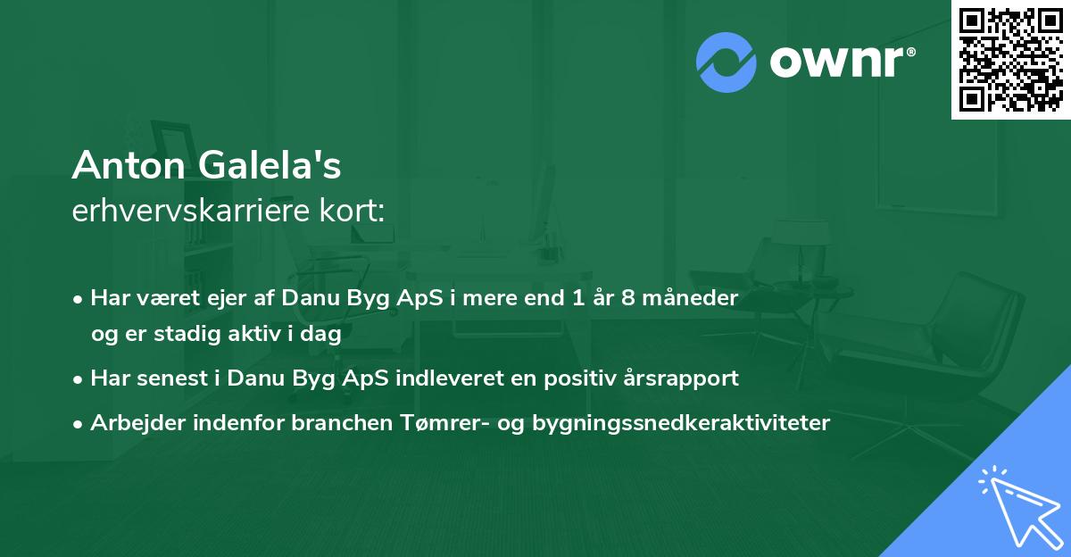 Anton Galela's erhvervskarriere kort