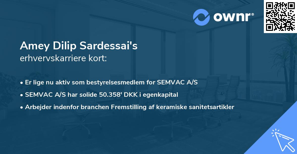 Amey Dilip Sardessai's erhvervskarriere kort