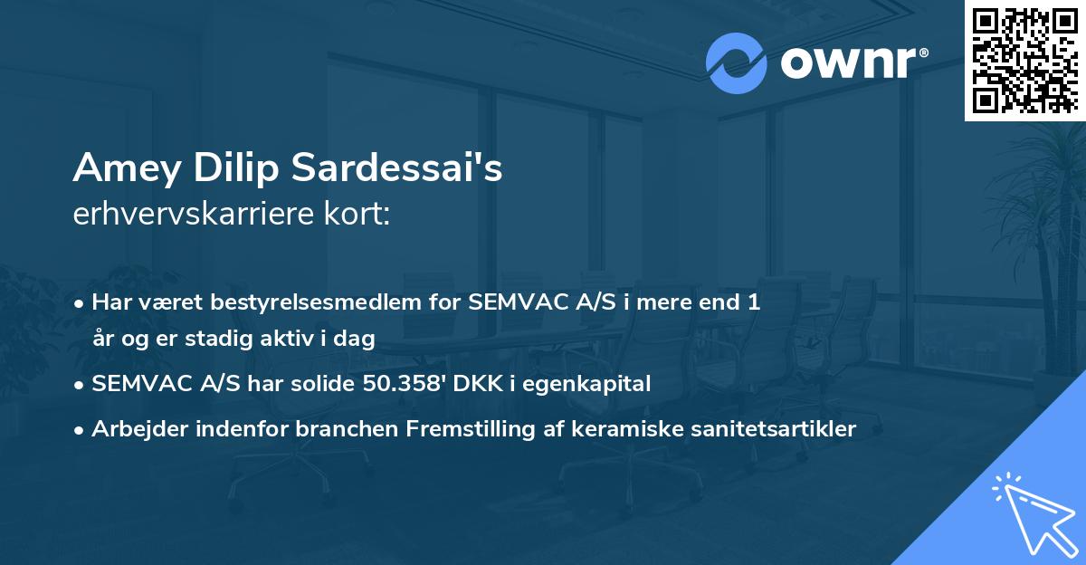 Amey Dilip Sardessai's erhvervskarriere kort