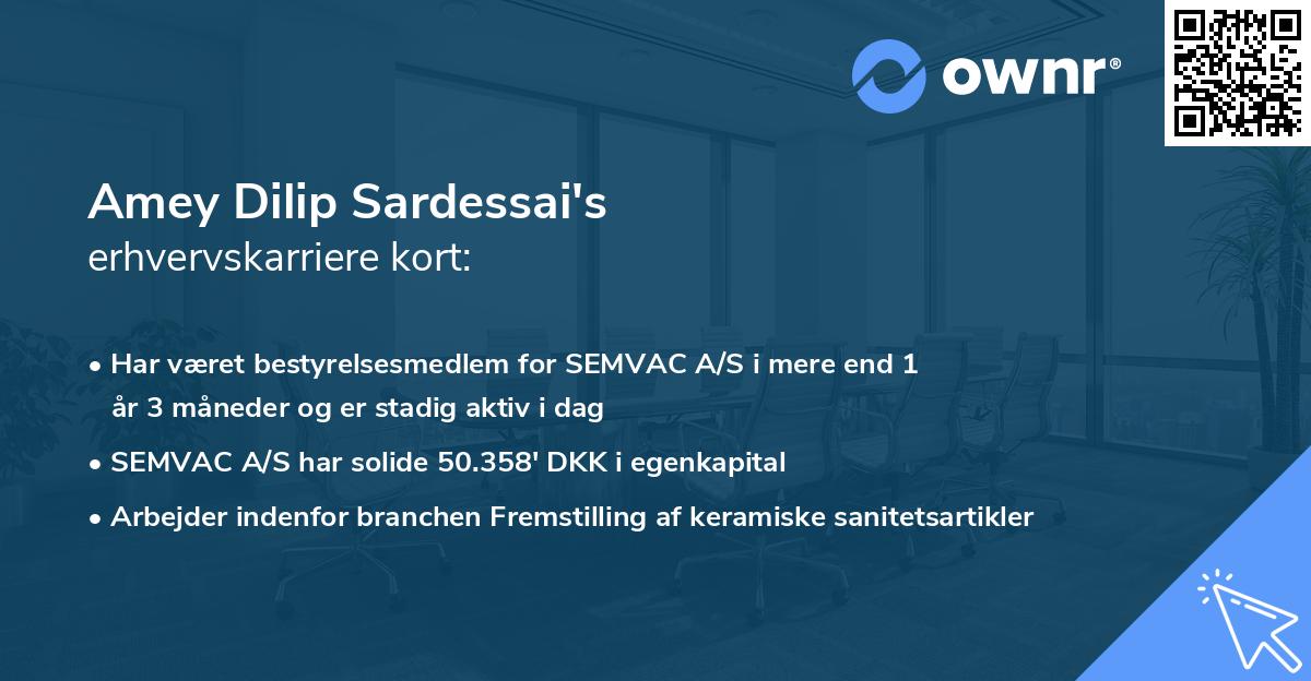 Amey Dilip Sardessai's erhvervskarriere kort