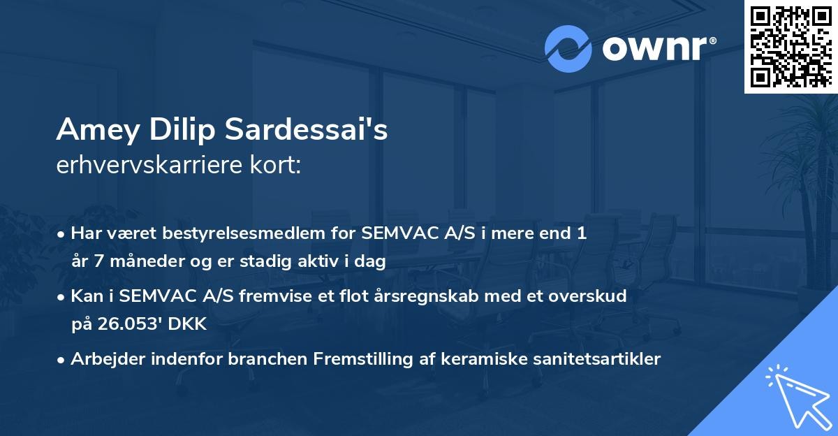 Amey Dilip Sardessai's erhvervskarriere kort