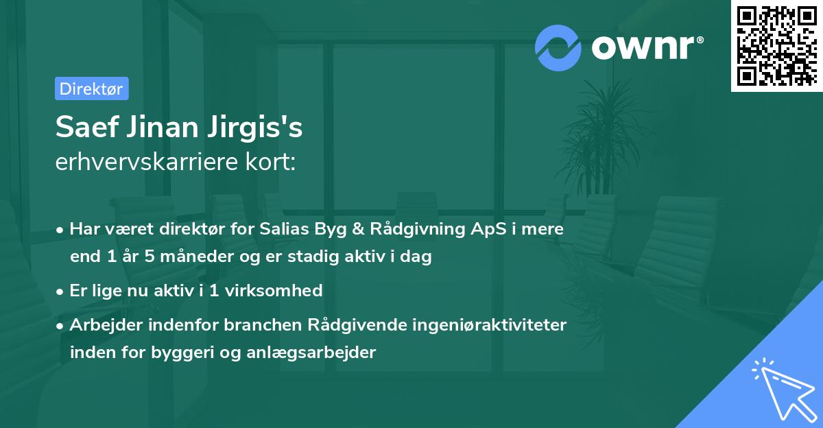 Saef Jinan Jirgis's erhvervskarriere kort
