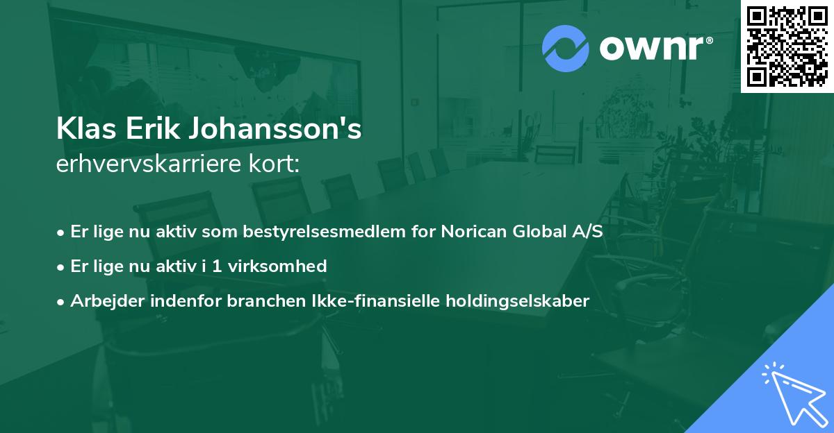 Klas Erik Johansson's erhvervskarriere kort