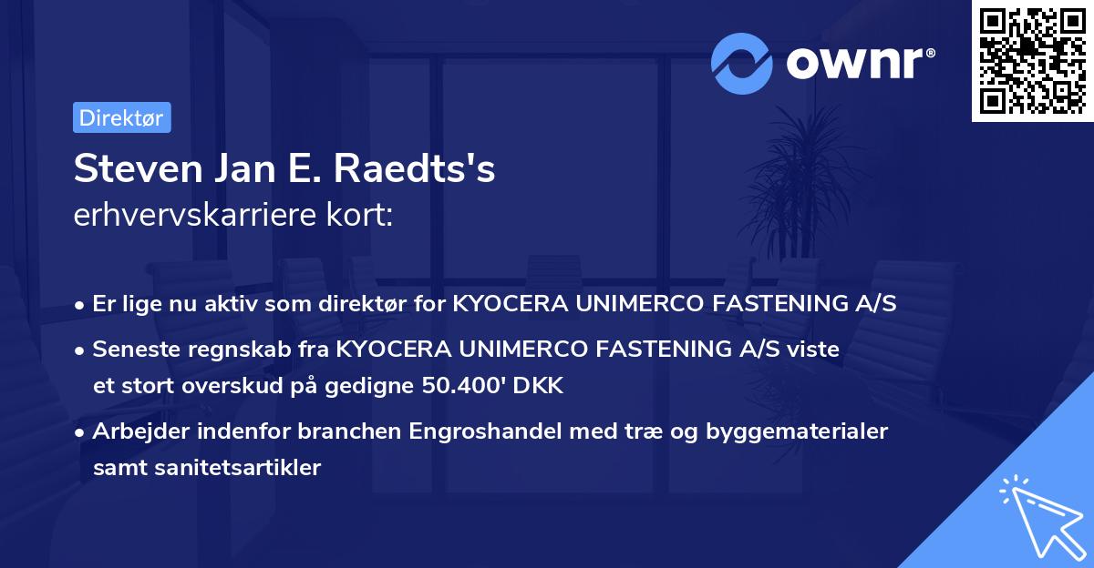 Steven Jan E. Raedts's erhvervskarriere kort