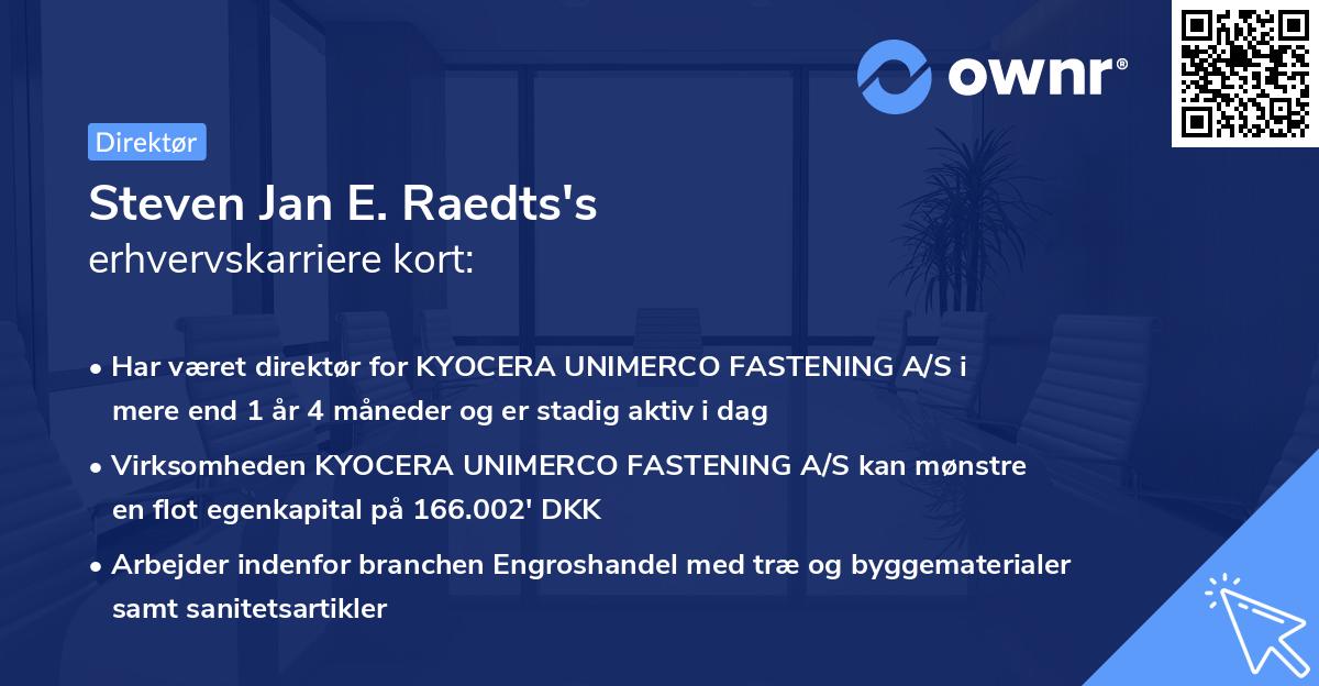 Steven Jan E. Raedts's erhvervskarriere kort