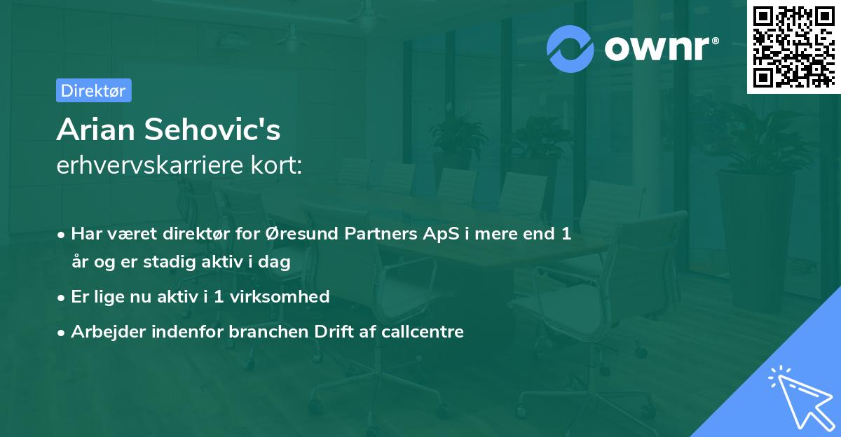 Arian Sehovic's erhvervskarriere kort