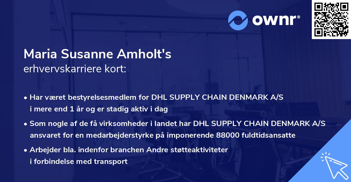 Maria Susanne Amholt's erhvervskarriere kort