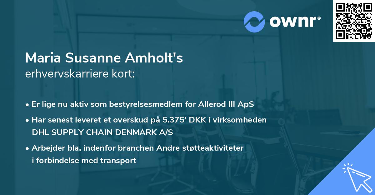 Maria Susanne Amholt's erhvervskarriere kort