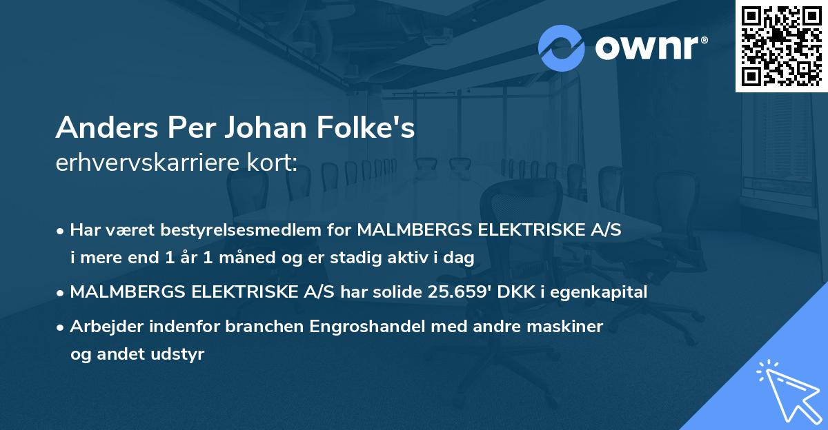Anders Per Johan Folke's erhvervskarriere kort