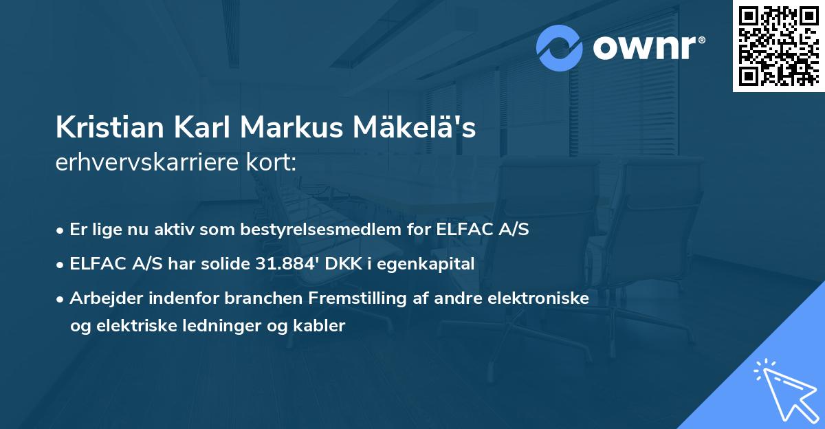 Kristian Karl Markus Mäkelä's erhvervskarriere kort
