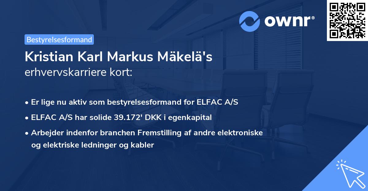 Kristian Karl Markus Mäkelä's erhvervskarriere kort