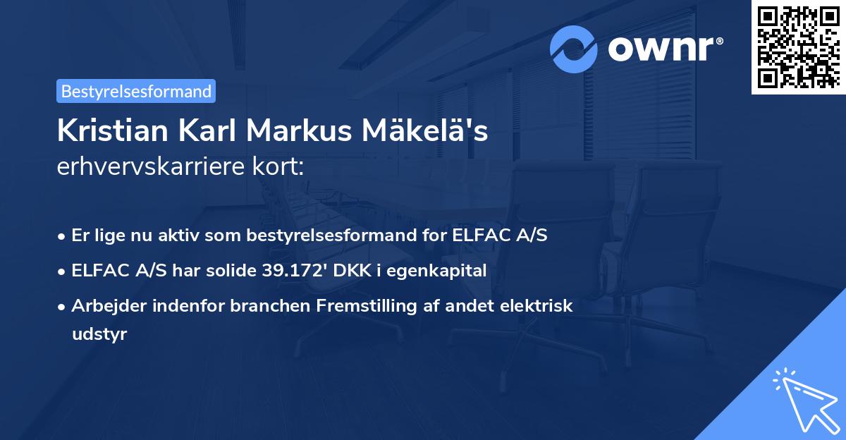 Kristian Karl Markus Mäkelä's erhvervskarriere kort