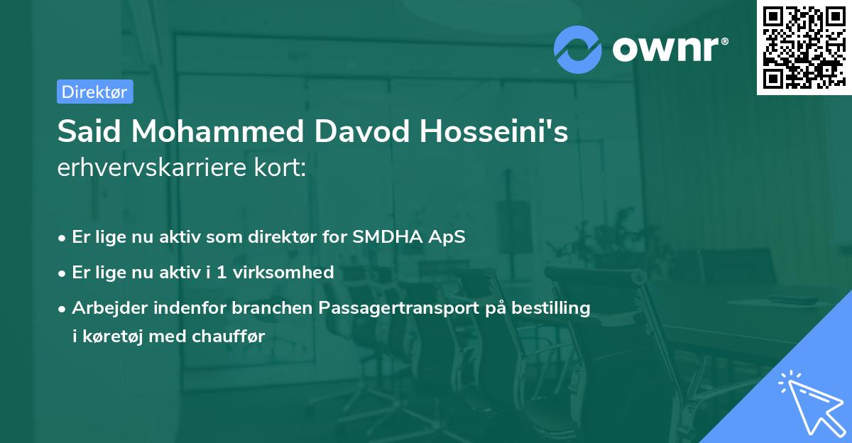Said Mohammed Davod Hosseini's erhvervskarriere kort
