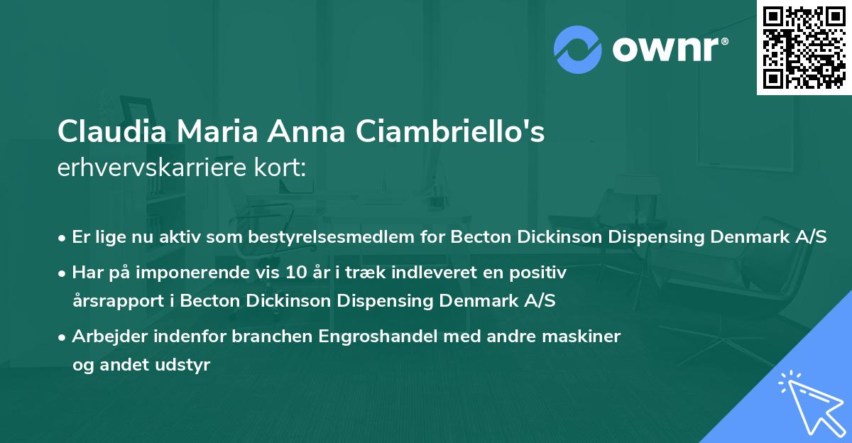 Claudia Maria Anna Ciambriello's erhvervskarriere kort