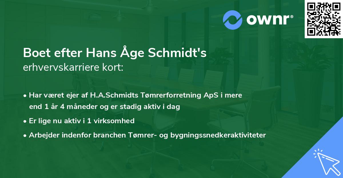 Boet efter Hans Åge Schmidt's erhvervskarriere kort