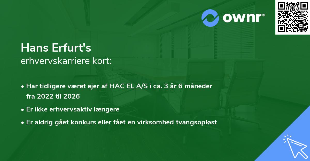 Hans Erfurt's erhvervskarriere kort