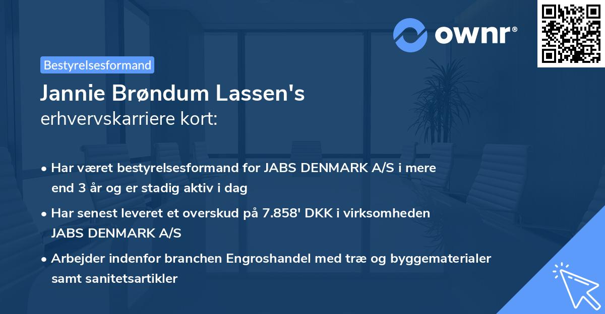 Jannie Brøndum Lassen's erhvervskarriere kort