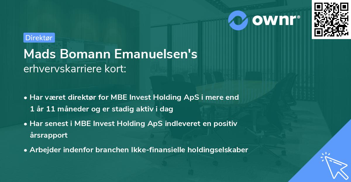 Mads Bomann Emanuelsen's erhvervskarriere kort