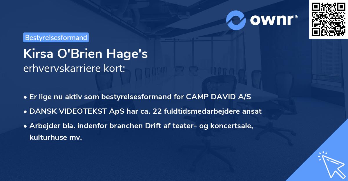 Kirsa O'Brien Hage's erhvervskarriere kort