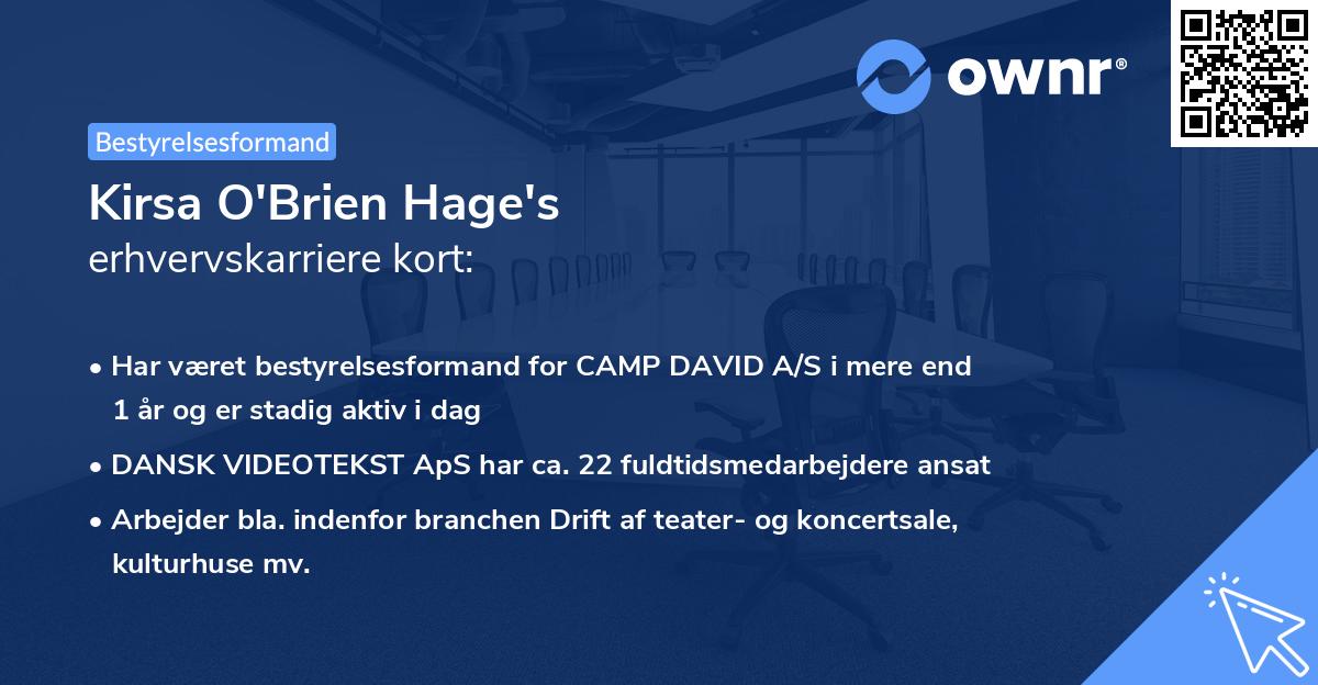 Kirsa O'Brien Hage's erhvervskarriere kort