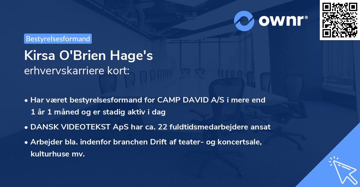 Kirsa O'Brien Hage's erhvervskarriere kort