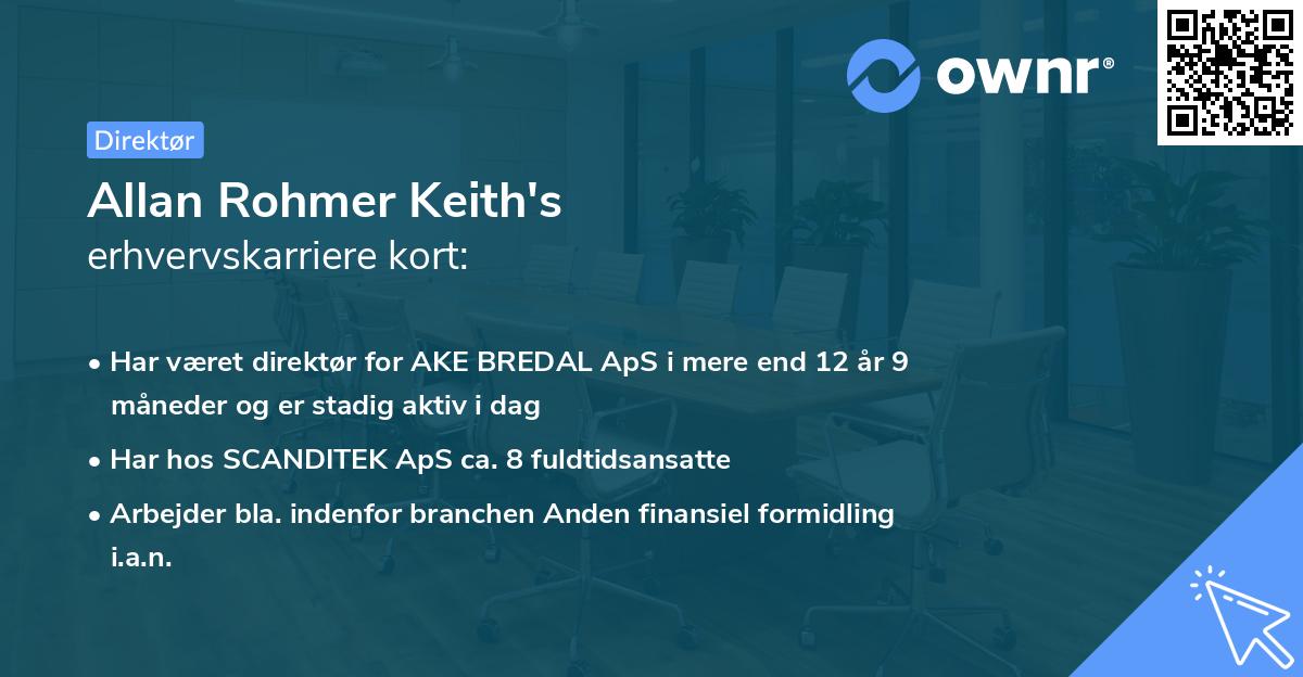 Allan Rohmer Keith's erhvervskarriere kort