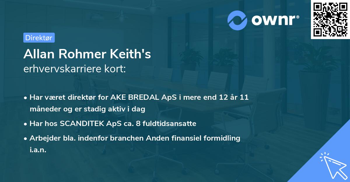 Allan Rohmer Keith's erhvervskarriere kort