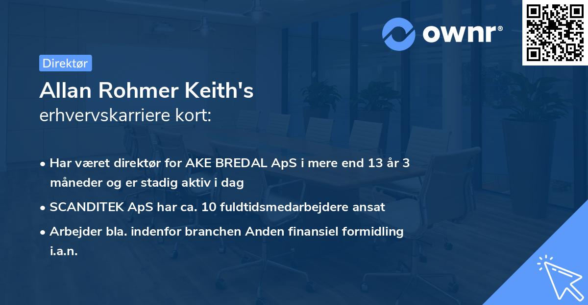 Allan Rohmer Keith's erhvervskarriere kort