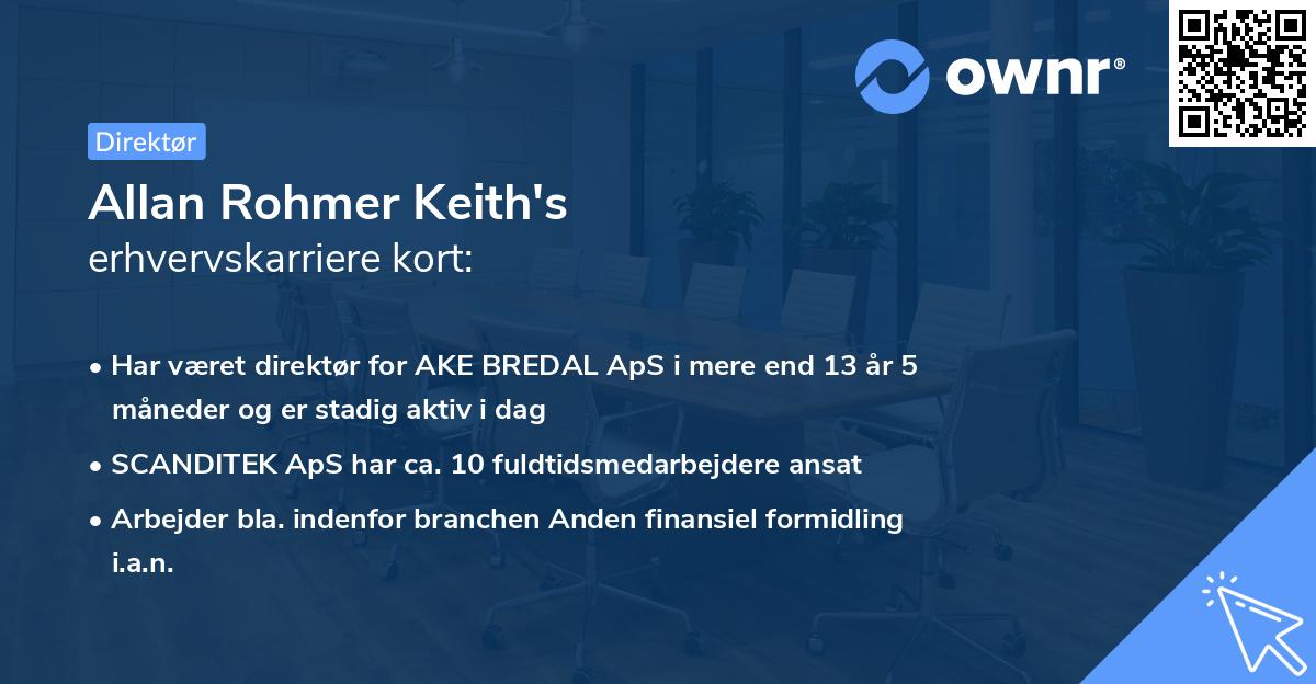 Allan Rohmer Keith's erhvervskarriere kort
