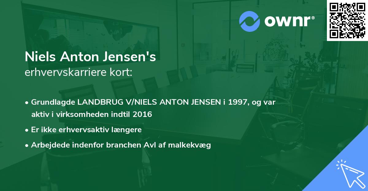 Niels Anton Jensen's erhvervskarriere kort