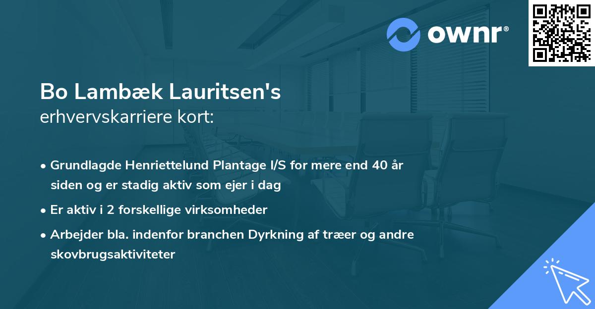 Bo Lambæk Lauritsen's erhvervskarriere kort