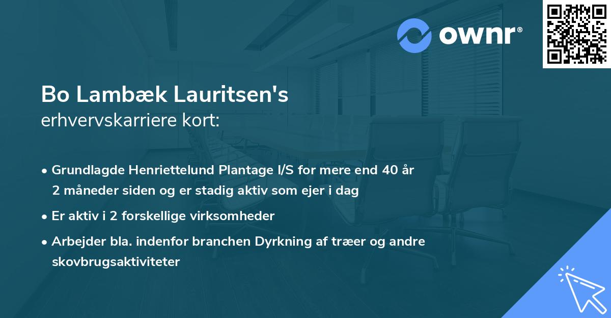 Bo Lambæk Lauritsen's erhvervskarriere kort