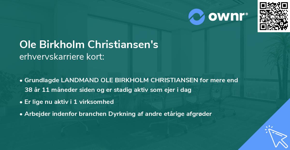 Ole Birkholm Christiansen's erhvervskarriere kort