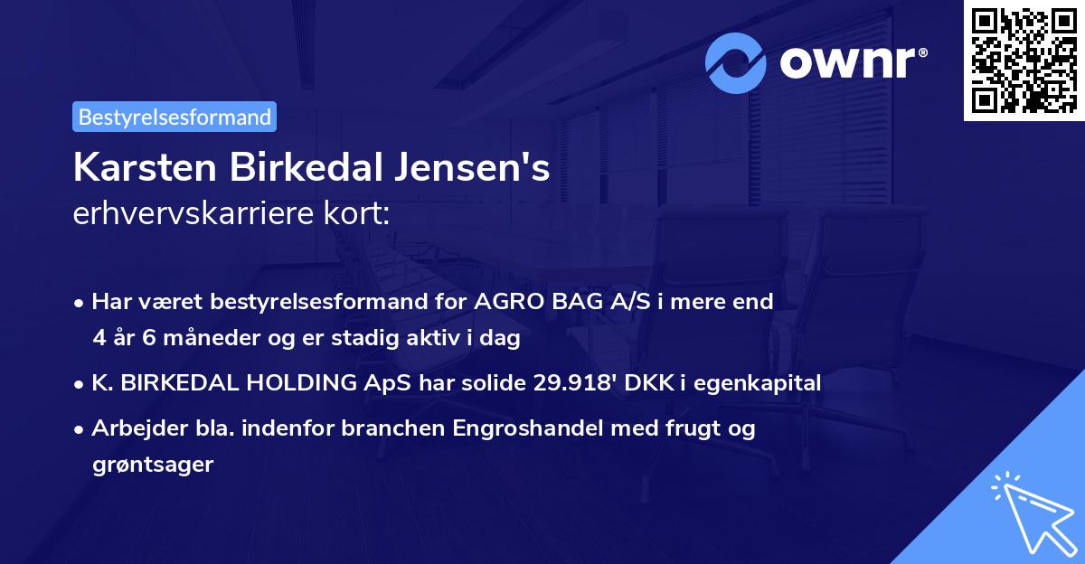 Karsten Birkedal Jensen's erhvervskarriere kort