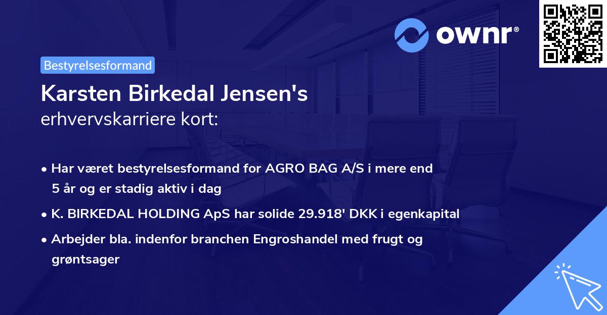 Karsten Birkedal Jensen's erhvervskarriere kort