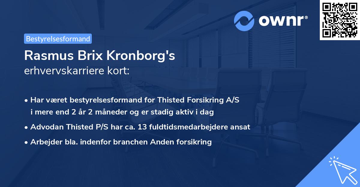 Rasmus Brix Kronborg's erhvervskarriere kort