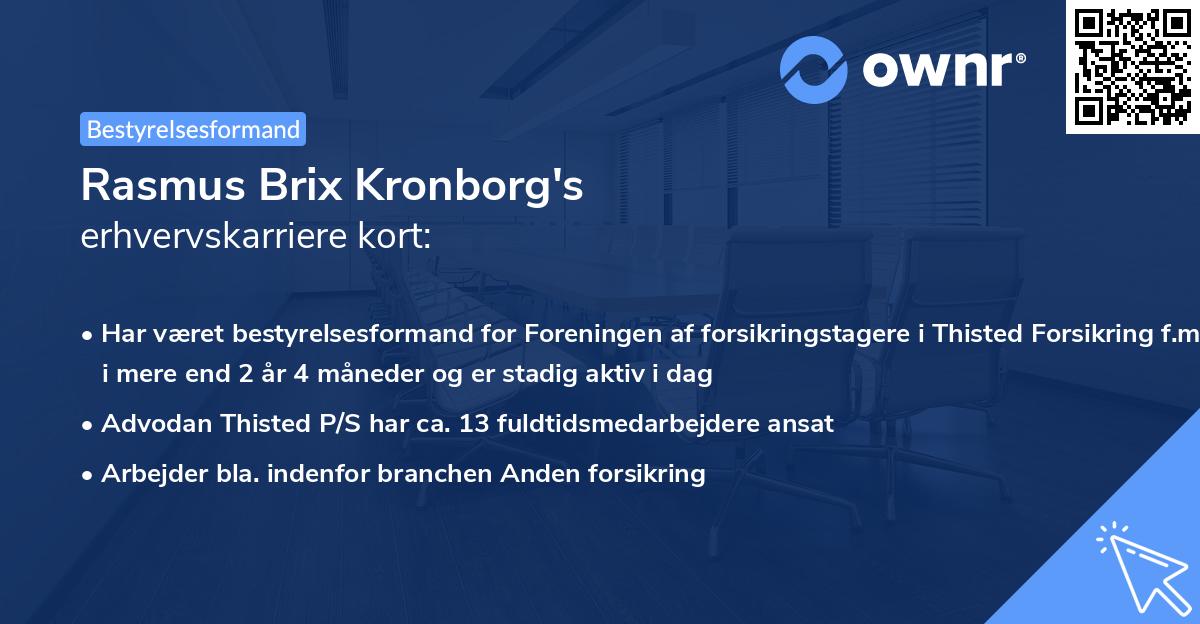 Rasmus Brix Kronborg's erhvervskarriere kort