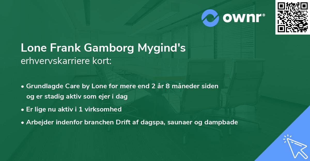 Lone Frank Gamborg Mygind's erhvervskarriere kort