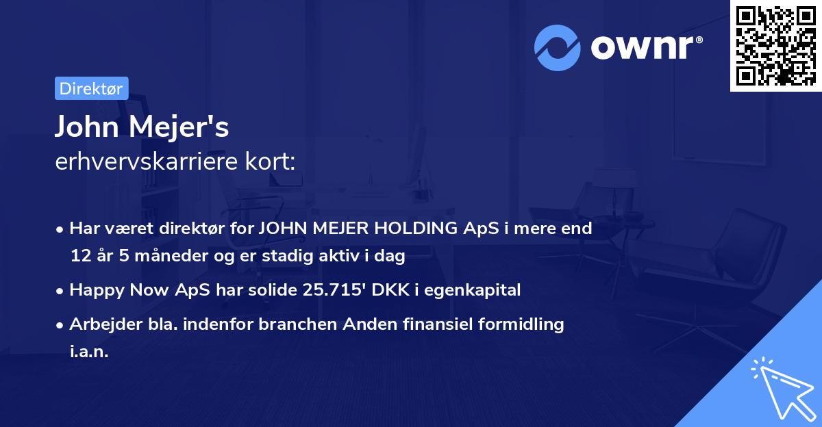 John Mejer's erhvervskarriere kort