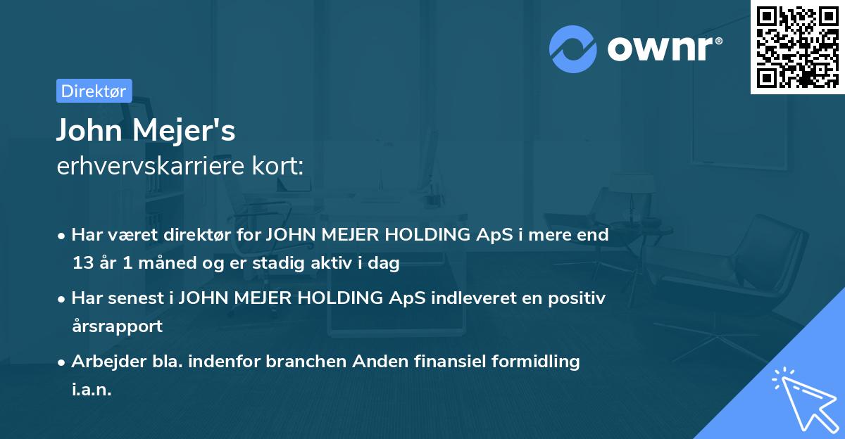 John Mejer's erhvervskarriere kort