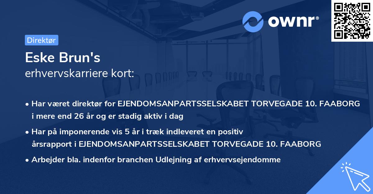 Eske Brun's erhvervskarriere kort